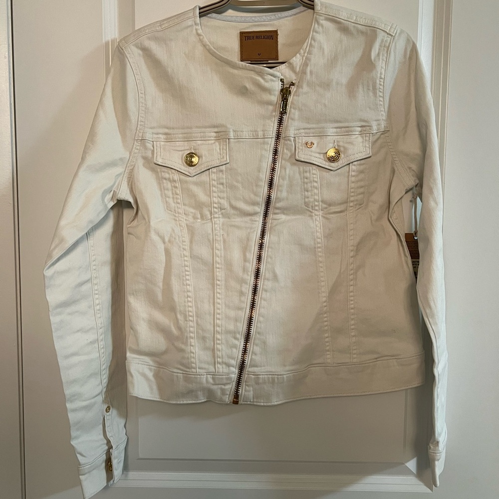 True Religion Bike Jacket size M Made in USA Optic white